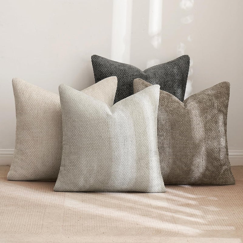 MIULEE Pack of 4 Couch Throw Pillow Covers 18x18 Inch Neutral Soft Decorative Chenille Pillow Covers Farmhouse Boho Cushion Covers for Mid Century Modern Spring Home Decor Sofa Bedroom Living Room - Image 3
